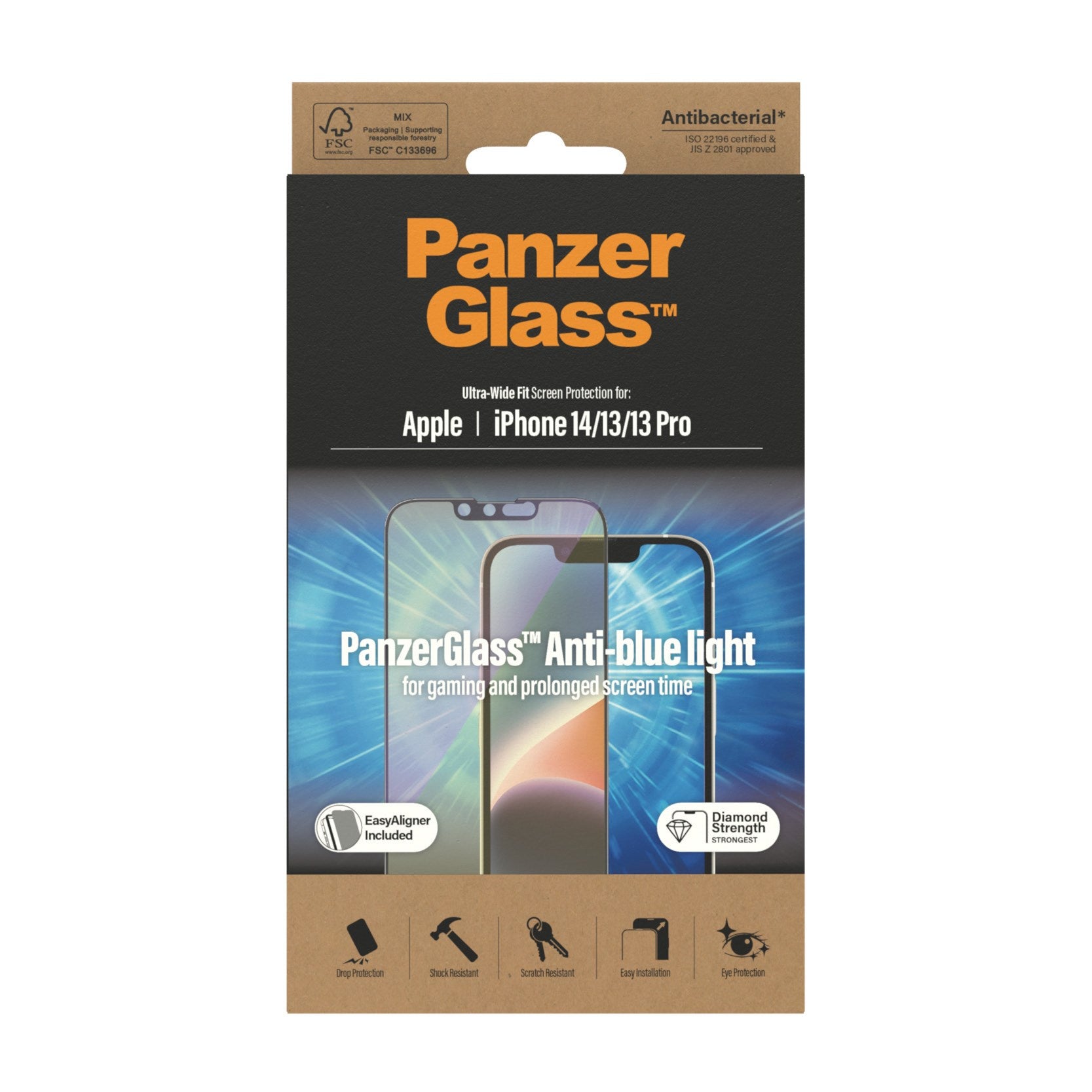 PanzerGlass® Anti-blue light Screen Protector iPhone 14 | 13 | 13 Pro | Ultra-Wide Fit w. EasyAligner
